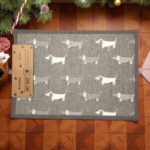 Dog Pet Feeding Mat 13x19" Gray White Non Slip Cotton Food Water Bowl Placemat